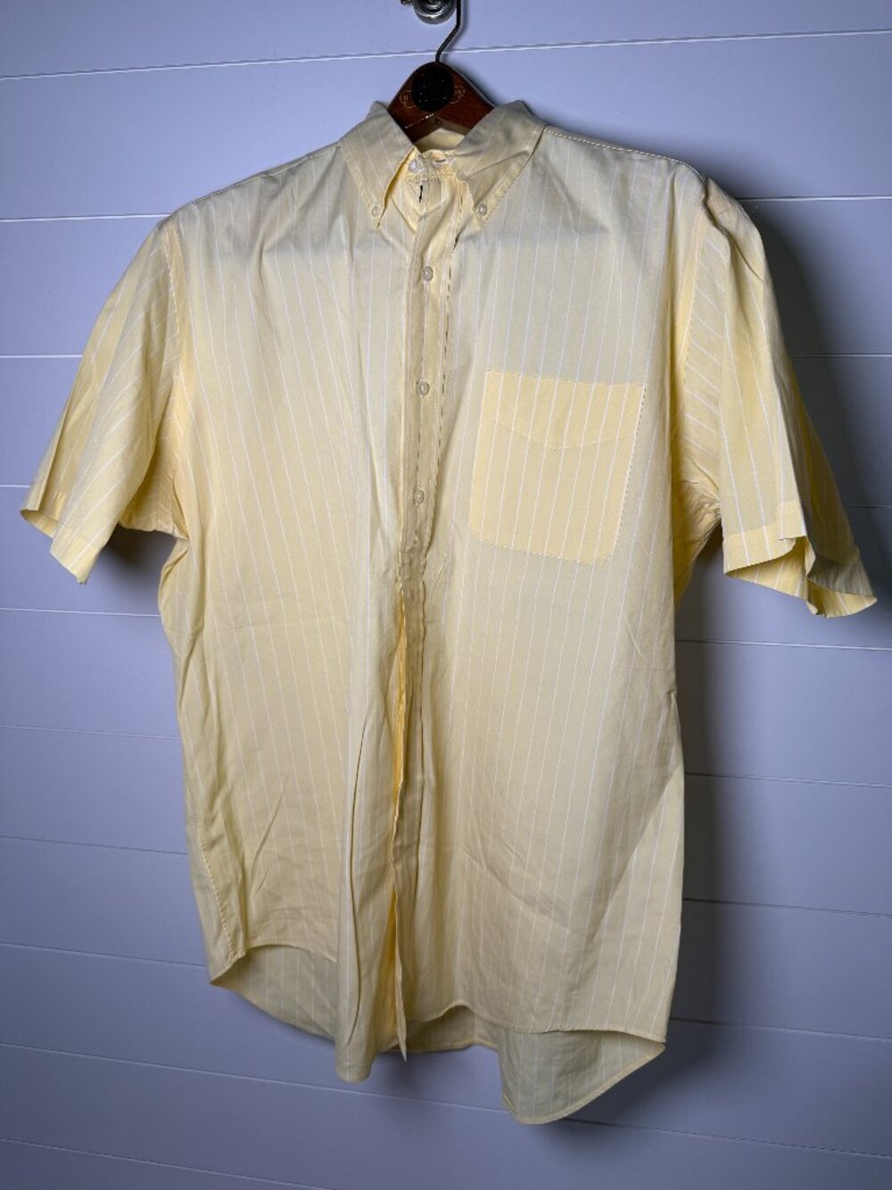 Ralph Lauren Short Sleeve 100% Cotton Yellow/White Stripe Button Down Sz Large